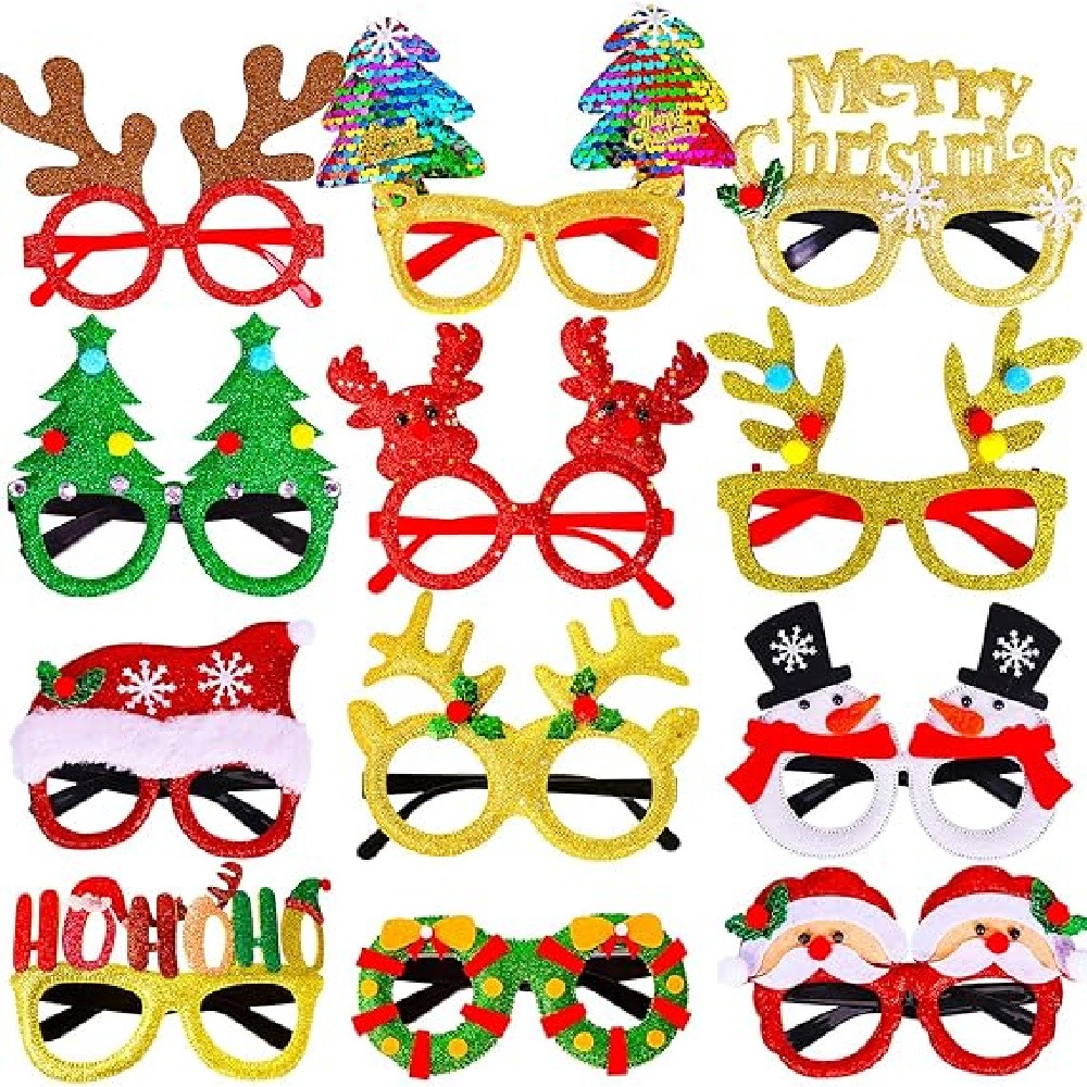 Photo Booth Frame - 1 pak kerstfeestbrillen, diverse glitter kerstkostuumbrillen,