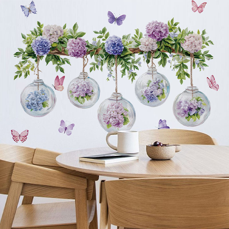 Flower Wall Panel - 1 stuk hortensia bloemmuursticker, siert de