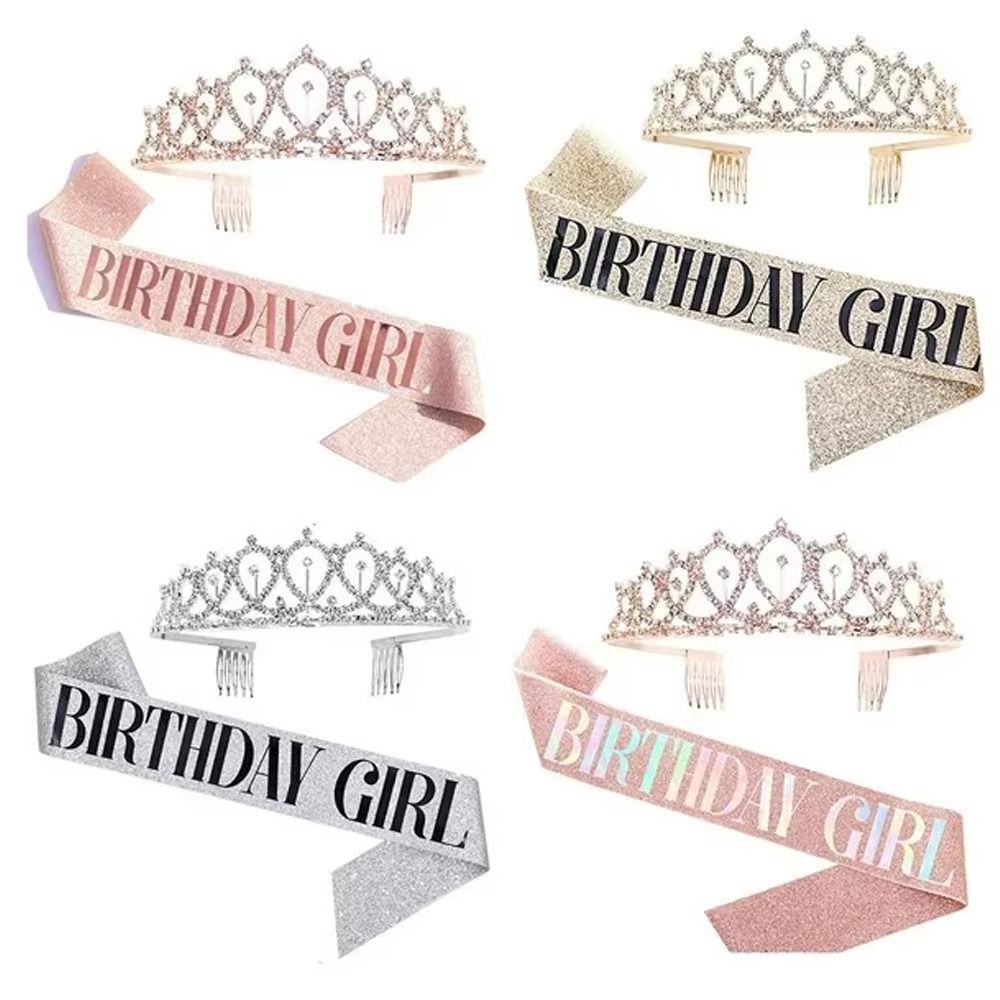 Birthday Sash Glitter - 2 stks/set nieuwe glitter verjaardagsfeestje kroon