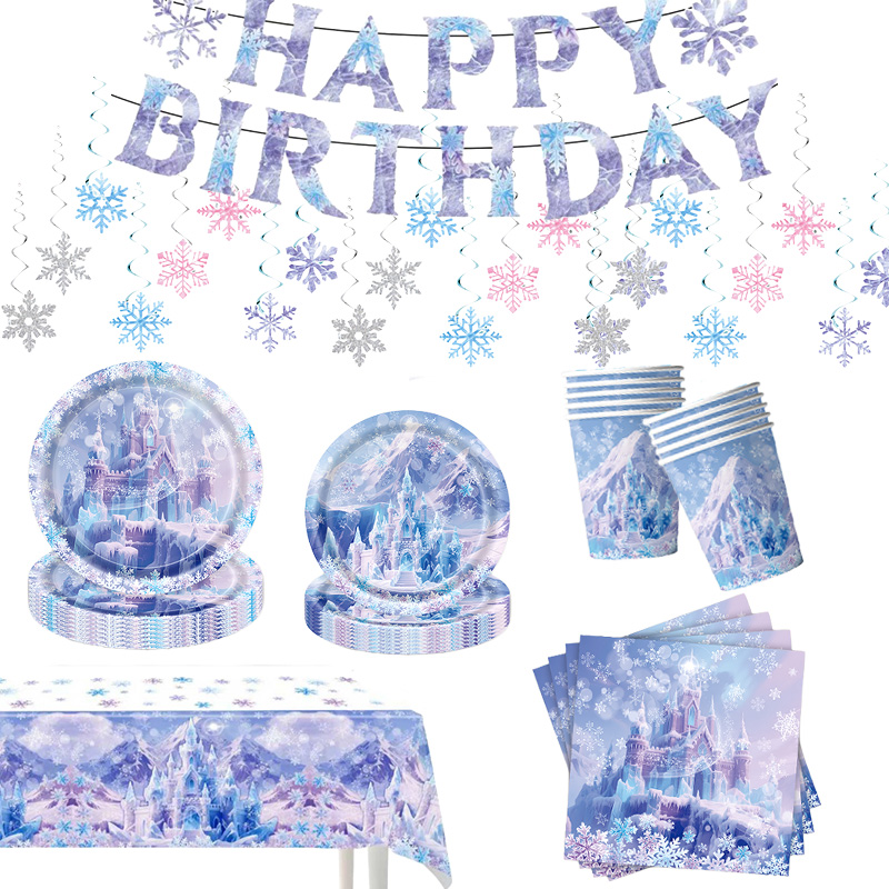Table Cloth Disposable - Kerst Sneeuwvlok Kasteel Feestartikelen Servies Set