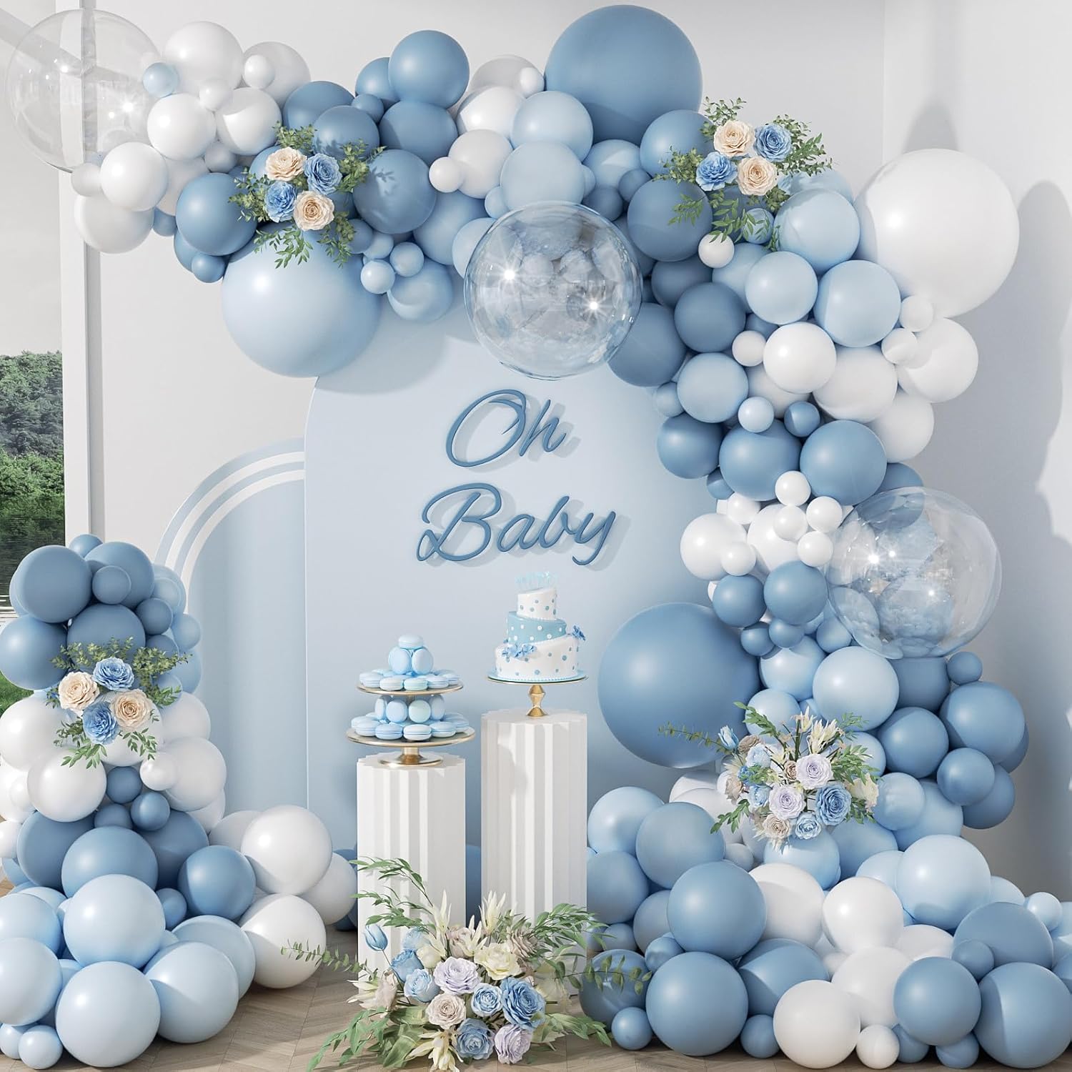 Balloon Arch Kit - 105-delige stofblauwe ballonbogen-garlandset, baby pastelblauw, witte