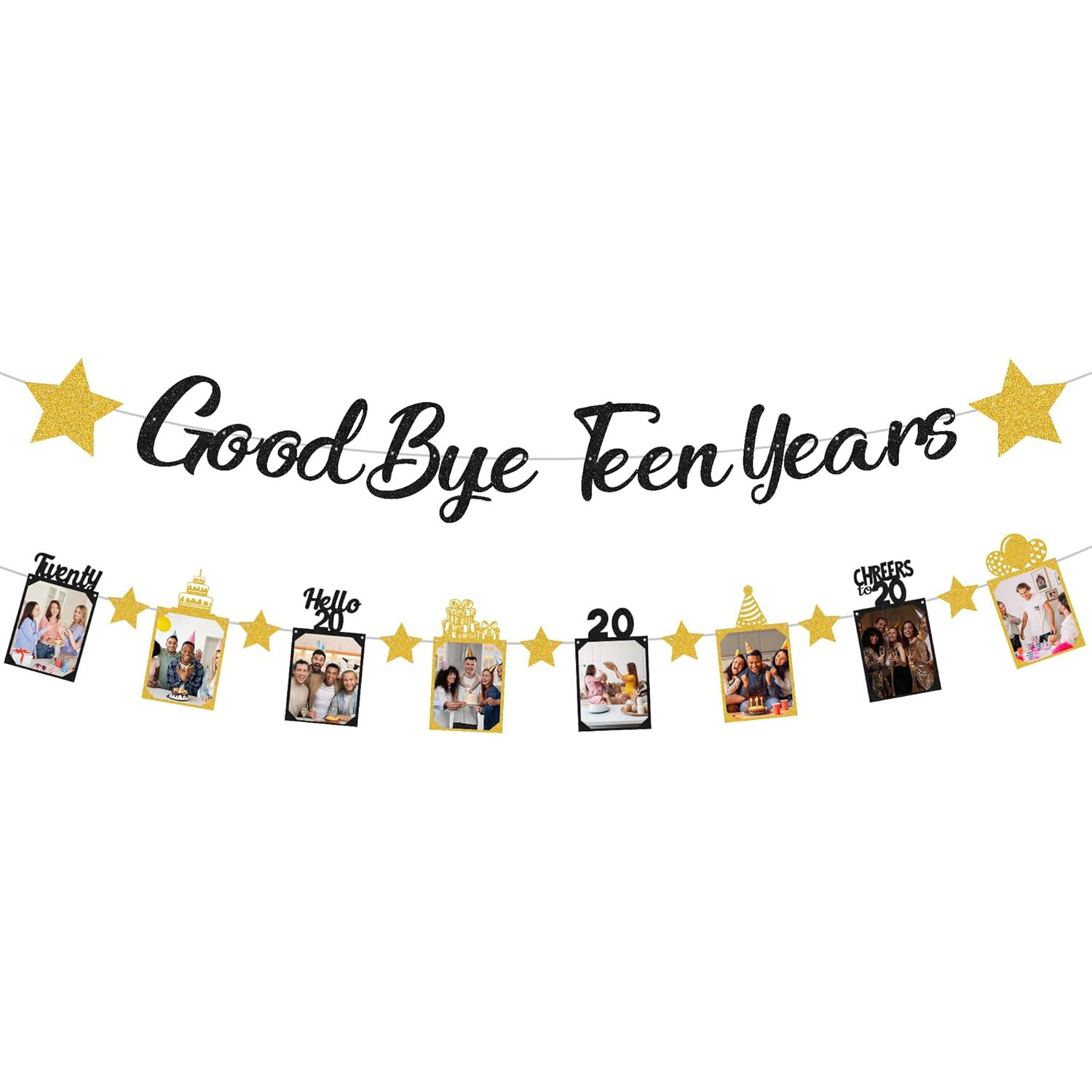 Party Banner Gold - Zwart Goud Glitter Vaarwel Tienerjaren Banner,