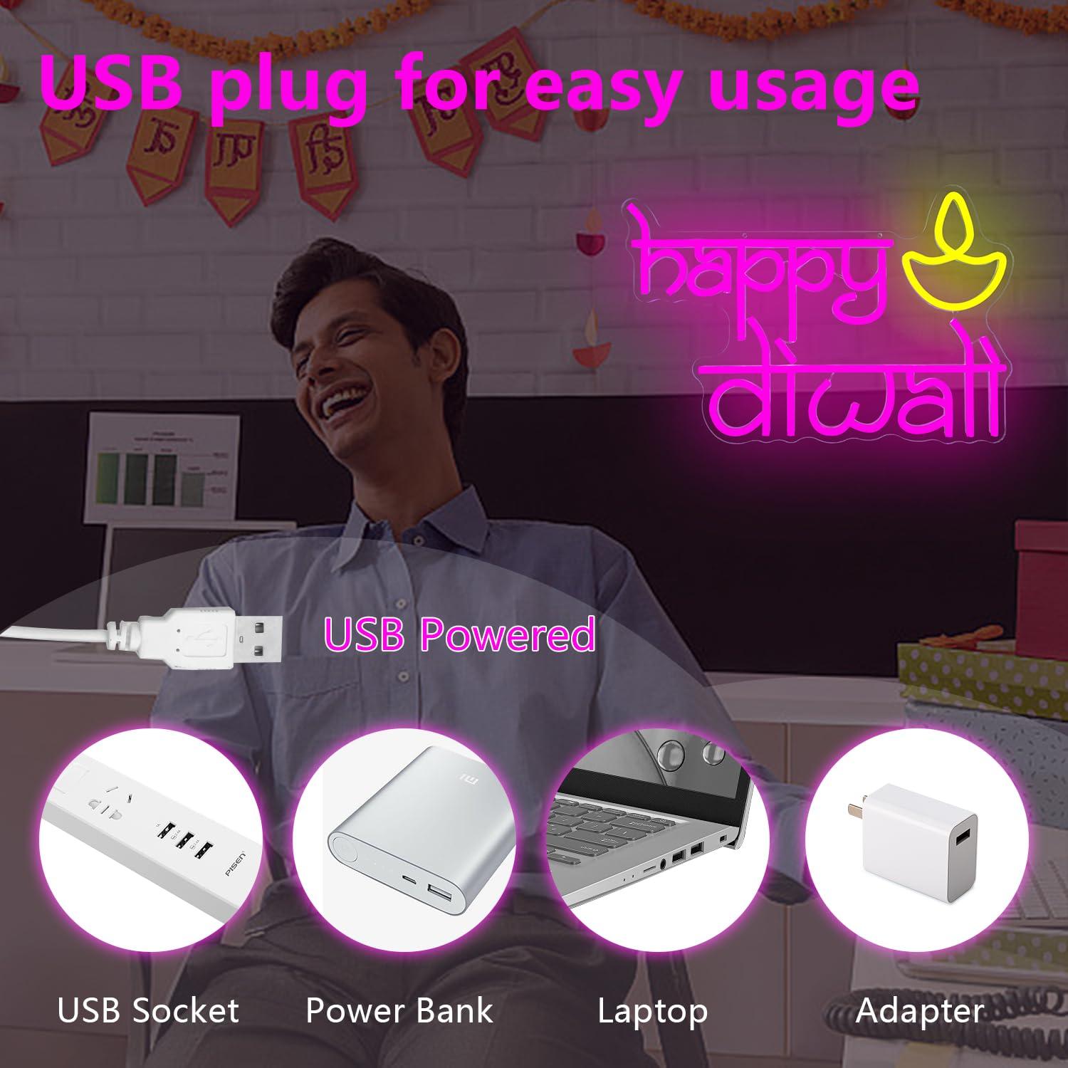 Gelukkige Diwali Neonbord USB- - Neon Sign Party recensie en prijs