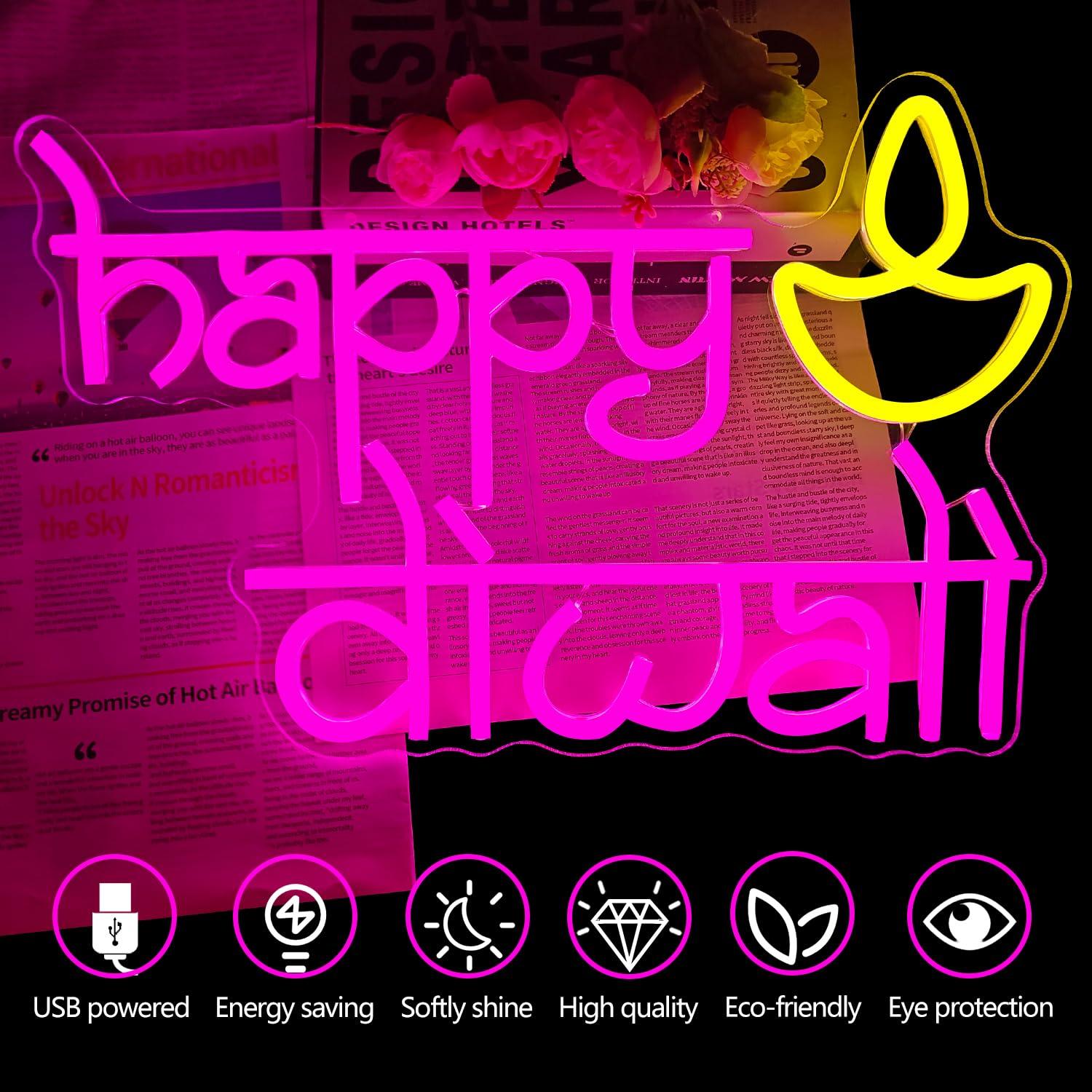 Gelukkige Diwali Neonbord USB- - Neon Sign Party recensie en prijs