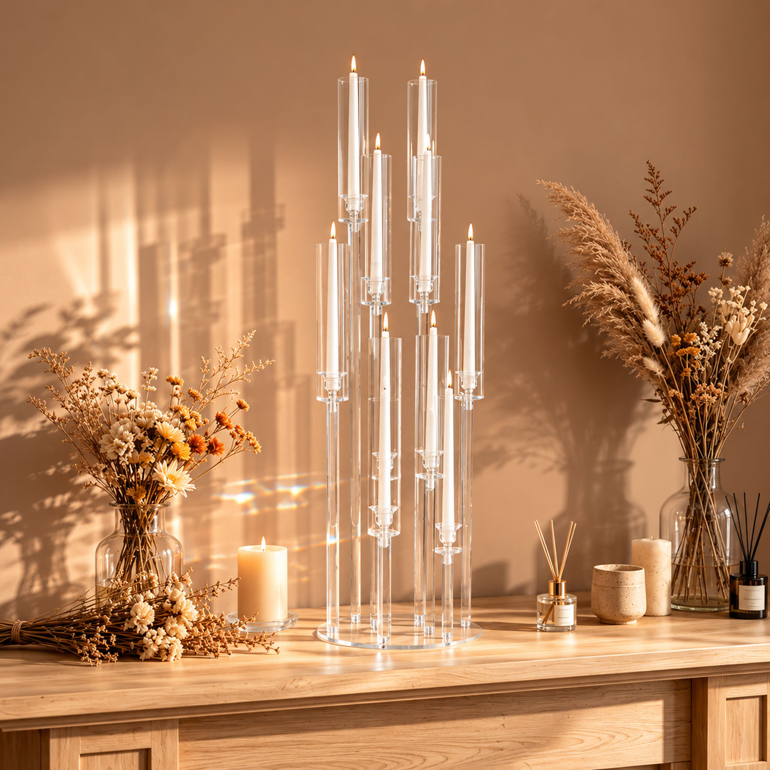 10-armige acryl kandelaar tafe - Centerpiece Stick recensie en prijs