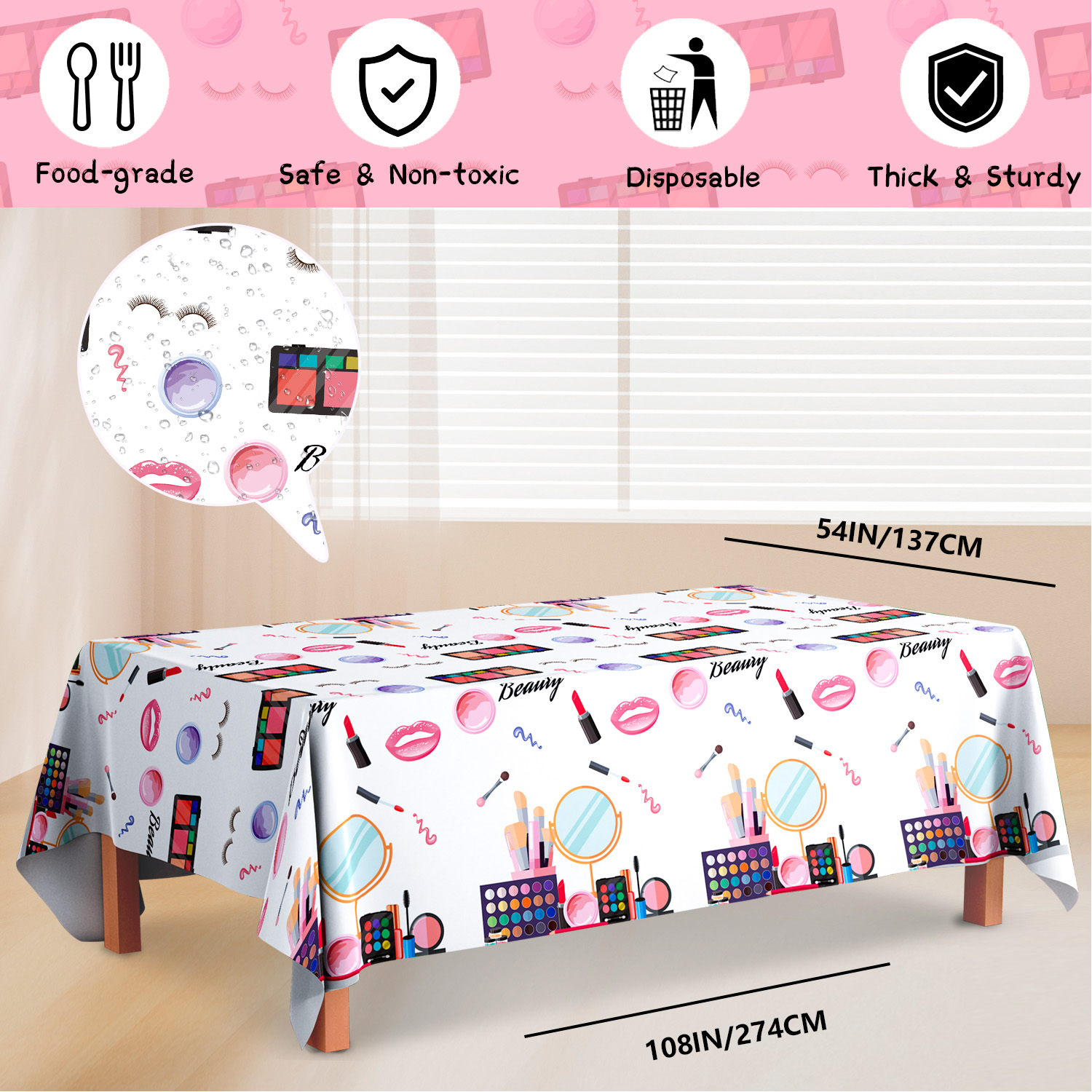 Make-up feesttafelkleed, 3-del - Table Cloth Disposable recensie en prijs