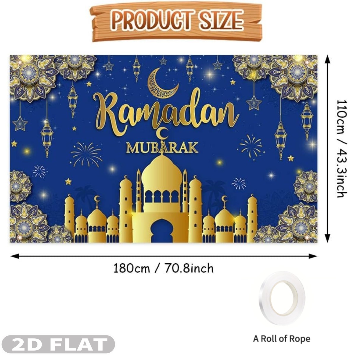 2D PLATTE 1pc Ramadan Mubarak  - Party Banner Gold recensie en prijs