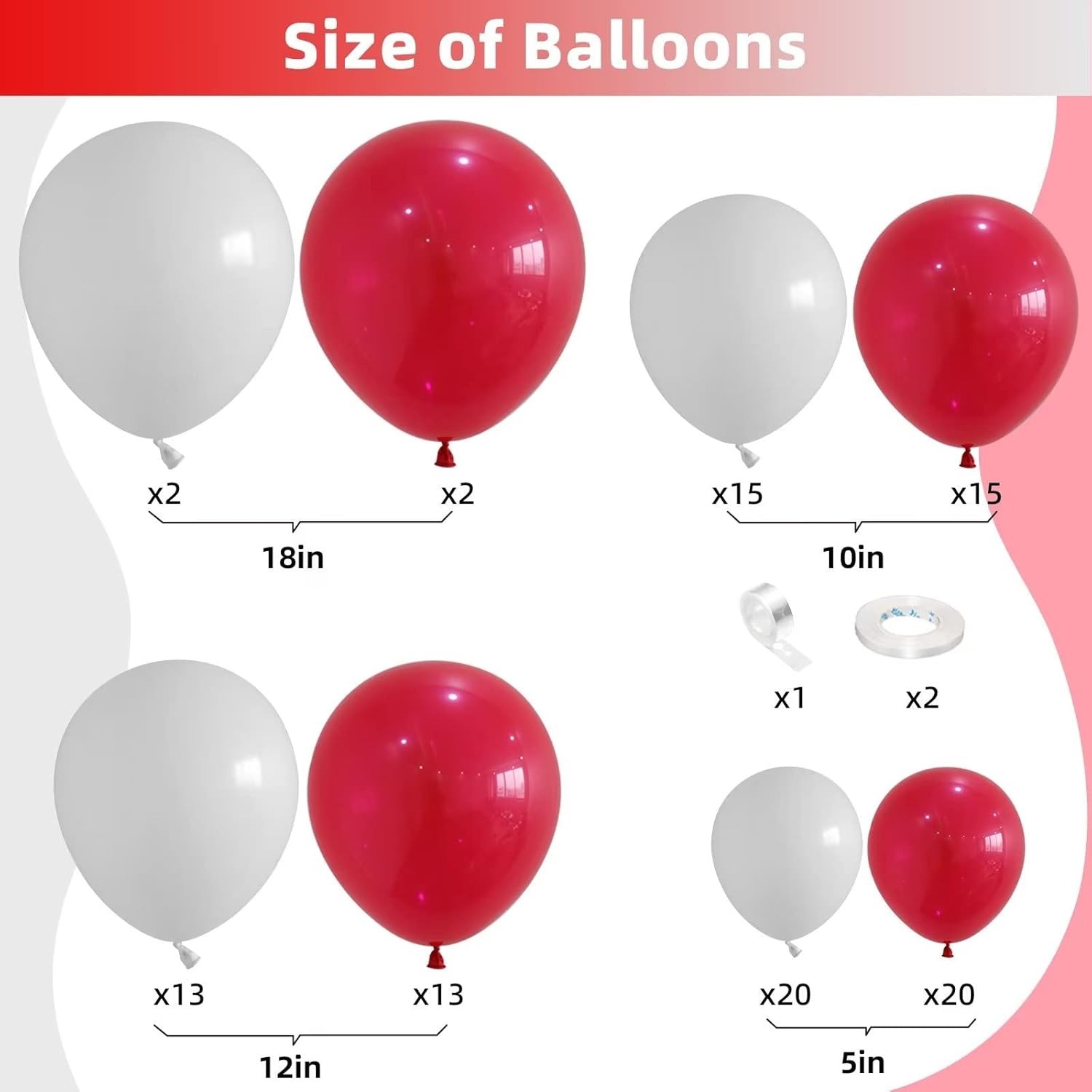 100 stuks rode en witte ballon - Balloon Arch Kit recensie en prijs
